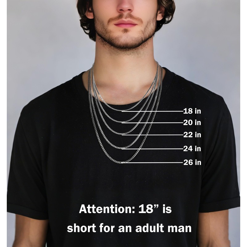 OLARCU 5mm Mens Silver Stainless Steel Cuban Link Chain Necklace