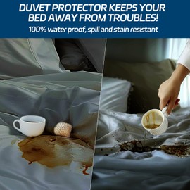 Waterproof Comforter Cover,90 * 90 in Gray Queen Size Waterproof Duvet Protector Breathable Duvet Comforter Cover Zipper with Fixed Corner Double Sided for Child Elder Pet(3 Piece Set, 2 Pillowcases