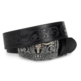 XuoAz Western Cowboy Belts for Men Women - Longhorn Bull Decoration Pu Leather Cowgirl-Country-Belt for Jeans Pants