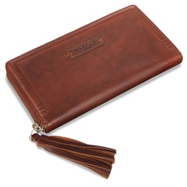 ROYALZ 'Iris' Vintage Genuine Leather Wallet for Ladies RFID Block 12 Card Slot Purse Large and Flat Women Etui, Color:Roma Cognac Brown