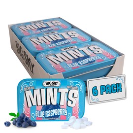 Big Sky Sugar Free Mints - Blue Raspberry Flavor | 50 Count Tin (Pack of 6) | Fruit Flavored Mints | Aspartame Free & Gluten Free Candy