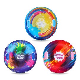 Snow Tubes, Inflatable Snow Sled with Leak-Proof Valve and Handles for Kids and Adults, Tube with Bottom for Winter Outdoor, Gift and Family, 3 Pack