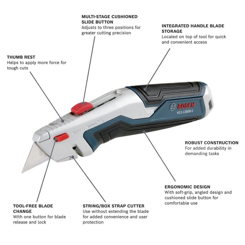 BOSCH H11-14200-1 3-Piece Utility Knife Set | Folding, Snap-Off, and