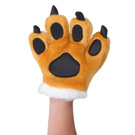 Mrisata 1pcs Animal Paw Claw Costume Cosplay Glove for Adult Kids Party Cosplay Accessory Brown Tiger Grain Style(Yellow)