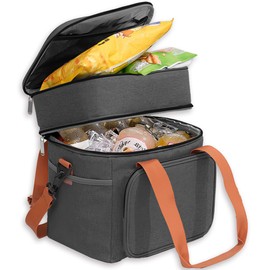 Lunch Bag for Men Women Large Double Deck Heavy Duty Durable Lunch Bag Leakproof Cooler Bags with Adjustable Shoulder Strap for Work Office Outdoor Picnic Camping (Black,13.8L)