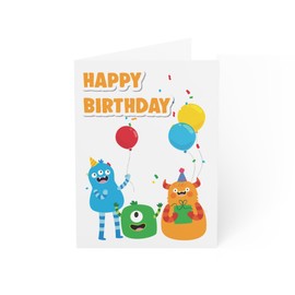 Kids Monster Birthday Card - Fun and Colorful Design - 6 x 8 Inch - Made in UK - Includes Envelope - Blank Inside - Sustainable Materials