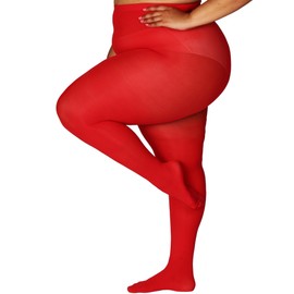 HONENNA Queen Plus Size Tights, 20+ Colors Women's Curves Semi Opaque Stockings Nylons Pantyhose 1X 2X 3X 4X 5X 6X, 1-6 Pairs (1 Pair-Red 3X-4X)