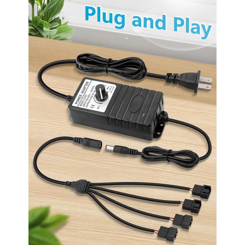 Wathai 36W 12V PC Fan Speed Controller Adjustable Power Supply