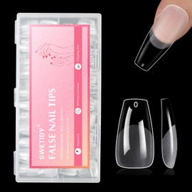 Coffin Gel Fake Nail Tips, 600PCS Medium Clear Coffin, Half Matte Soft Acrylic False Nail Tips for Press On Nails Extension Salon Home DIY Beginner,15 Sizes
