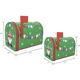 DAHO Set of 2 sizes Christmas/Holiday Decorative Mailbox Tins, Merry Christmas Santa Snowman Gnome Designs for Crafts, Gifts, Treats, Sweets, Cookies, Favors, Holiday Decor (Gnome)