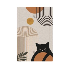 JDAKHD Boho Mid Century Modern Decorative 1-Gang Blank Wall Plate Abstract Black Cat & Green Leaf Arch Sun Design Mid Size Gfci Compatible Light Switch Cover for Kitchen Bedroom (No Device)