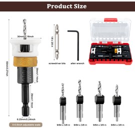Carbide-Tipped Countersink Drill Bit Set with Precise Depth Control – 5PCS Replaceable Bits, Universal Fit for Most Drills – Ideal for Wood, Plastic & Woodworking