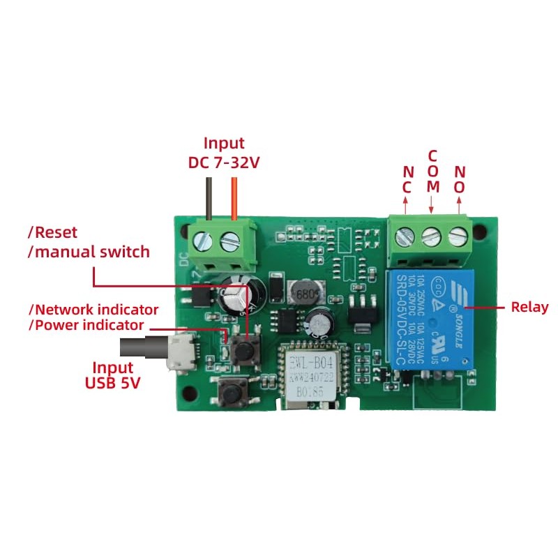 Huacaoe１CH WiFi Smart Switch Relay Module -10A Dry Contact Design