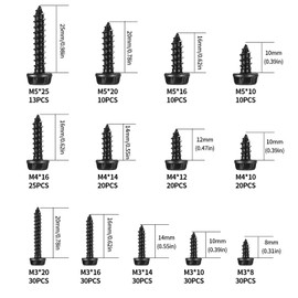 Pack of 278 M3 M4 M5 Self-Tapping Screws, Flange Hex Screws, Phillips Self Tapping Screws, Metal Roofing Screws, Drywall Screws Wood Screws, Black