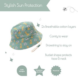 Ziggle Baby Sun Hat, Toddler Sun Hat, Summer Bucket Hat with Chin Strap, Giraffe and Elephant (1-3 Years)