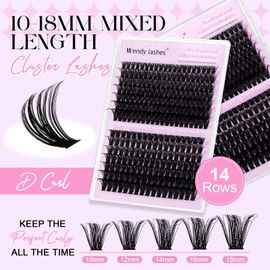 Lash Clusters 60D 80D Wispy Individual Lashes 280PCS D-Curly Volume Lash Extensions 10-18mm Natural DIY Cluster Lashes for Beginners(60D+80D,10-18mm,0.07D)
