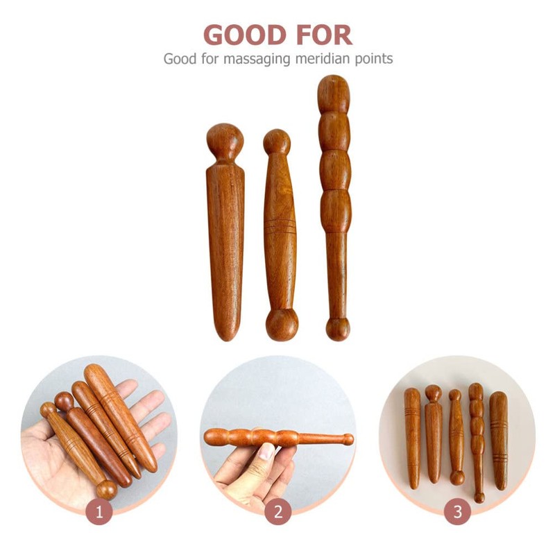 Beavorty 3Pcs Wooden Reflexology Sticks Foot Hand Massage Wooden Stick
