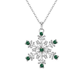 EVER FAITH Austrian Crystal Snowflake Necklace Winter Prom Flower Pendant Adjustable Chain Necklaces Jewelry Gifts for Women Green Silver-Tone