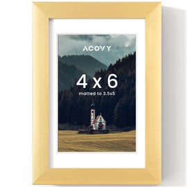 Acovy 4x6 Picture Frame, 4x6 Frame Matted to 3x4.5, Photo Frame 4 x 6 with High Definition Plexiglass, 4x6 photo frame for Wall & Tabletop Display (Gold, 1 Pack)
