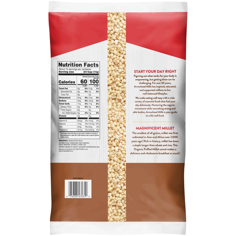 Arrowhead Mills Puffed Millet Cereal, 6 Ounce Bag (Pack of