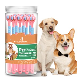 VVHOMIFE Three-Sided Dog Toothbrush, Great Toothbrush for Large and Medium Dogs, Dog Tooth Brushing Kit for Cleaning Your Dog's Teeth, for Daily Care of Your Dog's Mouth. Pink, 8 Pcs L