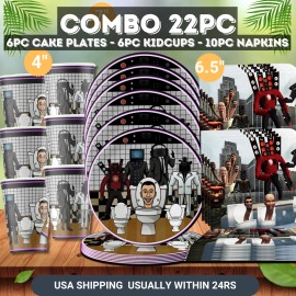 LANASPARTY Toilet Skibidi plate birthday party supplies favor centerpiece decoration theme - 22PC TABLEWARE SET