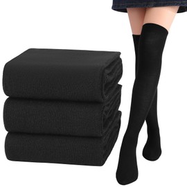 Candcamp 3 Pairs Black Thigh High Socks,Knee High Socks 45 CM Over the Knee Socks Extra Long Thigh Grip Knitted Stockings for Women Daily Wear Cosplay