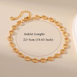 Cangall Gold Women's Anklets, 22+5cm Adjustable Ankle Bracelet for Women, Trendy Beach Barefoot Rope Link Ankle Gold Anklets Foot Chain for Summer Holiday, Beach Ankle Chain Jewelry Gifts for Girls