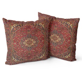 Snylcce Boho Throw Pillow Covers Set of 2 Maroon Antique & Vintage Design, Double-Sided Pattern - 45x45 cm Soft Cushion Covers for Garden Couch, Sofa, Bed - Decorative 18x18 Inch Pillowcases