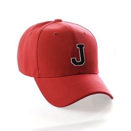 Classic Baseball Hat Custom A to Z Initial Team Letter, Red Cap White Black Letter J