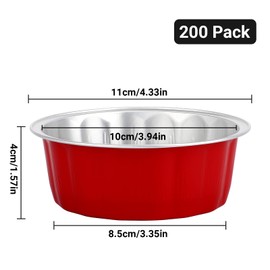 Beasea Disposable Baking Cups, 8oz 200 Pack Aluminum Ramekins Foil Baking Cups 3.9" Ramekin Cup Cupcake Aluminum Mini Baking Cups for Party - Red