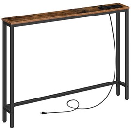HOOBRO 39.4" Skinny Console Table with Power Outlet, 5.9" Behind Couch Table with Charging Station, Narrow Sofa Table, Long and Thin Table for Entryway, Living Room, Rustic Brown BF51UXG01