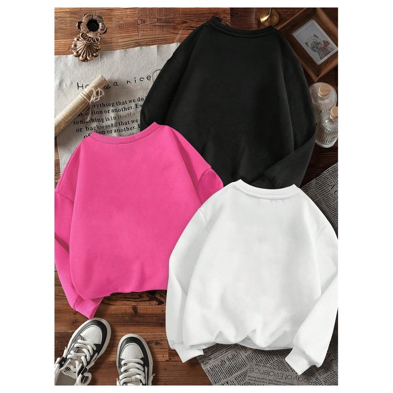 RoseSeek Girl's 3 Packs Graphic Crewbeck Sweatshirts Long Sleeve Drop