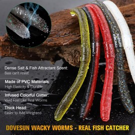 Dovesun 50Pcs Wacky Worm for Bass Fishing Lures Soft Plastic Baits Bass Trout Fishing Worms Kit