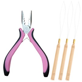 Set of 4 Hair Extension Pliers & Pulling Loop Tool Professional Hair Extensions Tool Kit for Micro and Nano Extensions Rings Hair Extensions