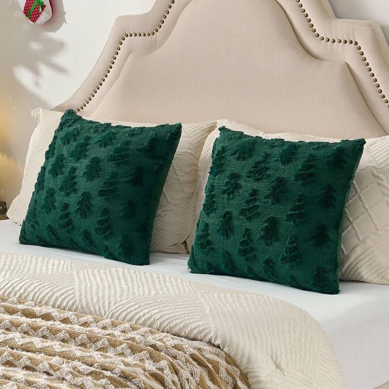 Christmas Tree Pillow Covers 18x18 Inch Set of 2, Dark