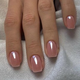 Aurora Chrome Press On Nails | CurvLife Nail | 24pcs Medium Square Fake Nails | Iridescent Mirror Finish | Easy Apply, Comfortable Wear | Daily & Business Nail Art - Style: Blush Glossy Allure