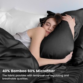 LINENOVA Body Pillowcase Set of 1, Rayon Derived from Bamboo Blend Cooling Pillow Cover, Moisture Wicking for Hot Sleepers, Ultra Soft and Breathable Envelope Pillow Case(Black, 48x150cm)