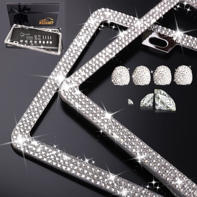 WEDAMER 2 Pack Bling License Plate Frames for Women, Sparkly