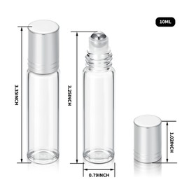 12 Pack 10ml Empty Roller Bottles for Essential Oils, Clear Glass Roller Bottles with Stainless Steel Roller Balls, Empty Refillable Leak Proof Roll on Bottles with Silver Caps (12 Pack Silver Caps)