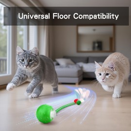 Fanfoobi Interactive Cat Toys Ball for Indoor Cats, Automatic Agile Rolling Cat Ball with Elastic Mesh Tail, Bird Chirping & Motion Activated, 2 Tail Accessories, Kitten Toy for Bored (Green)