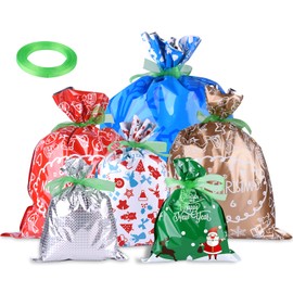 MIAHART 25 Pack Xmas Gift Bag Christmas Goody Bags Gift Wrapping Assorted Styles 4 Sizes Xmas Gift Bags with 20m Ribbon Ties Wrapping Supply
