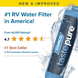 CAMCO RV Water Filter with Hose Guard, GAC Filtration, Blue, 12.19"