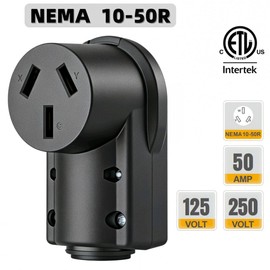NEMA 10-50R Receptacle,10-50 50A 125/250V Female Connector, 50Amp 125/250Volt 3-Pole, 3-Wire Cord End Socket, Female 50A Dryer Receptacle, Heavy Duty, ETL Certified，Black
