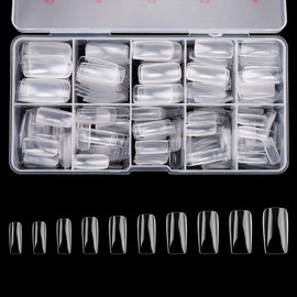 Full Cover Acrylic False Nail Tips, 500PCS Fake Nail Shape Artificial False Nails Tips 10 Sizes with Case for Nail Art Salons and Home DIY (Clear)