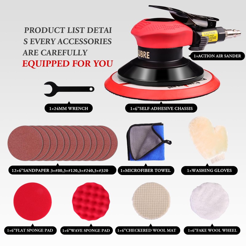 Rycubre pneumatic Air Sander 5/6 Inch DA Palm Sander for