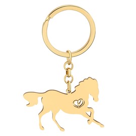NEWEI Llavero de caballo de acero inoxidable para mujeres y niñas, diseño de caballo, Caballo running chapado en oro, W2L2