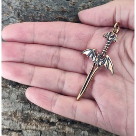 Kiss of Leather Sword Dagger Bat Bronze Pendant No. 38, Bronze