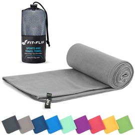 Fit-Flip Microfibre Towel Set, All Colours, 8 Sizes, Ultra Lightweight, Compact, Quick Drying, Microfibre Towels, The Perfect Sports Towel, Beach Towel and Travel Towel, grey