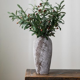 Lvases Rustic Extra Large Ceramic Vase, Distressed Terracotta Pottery Tall Decorative Vases, Concrete Vases Clay Stone Antique Big Vase for Home Decor (7 in X 13.4 in)